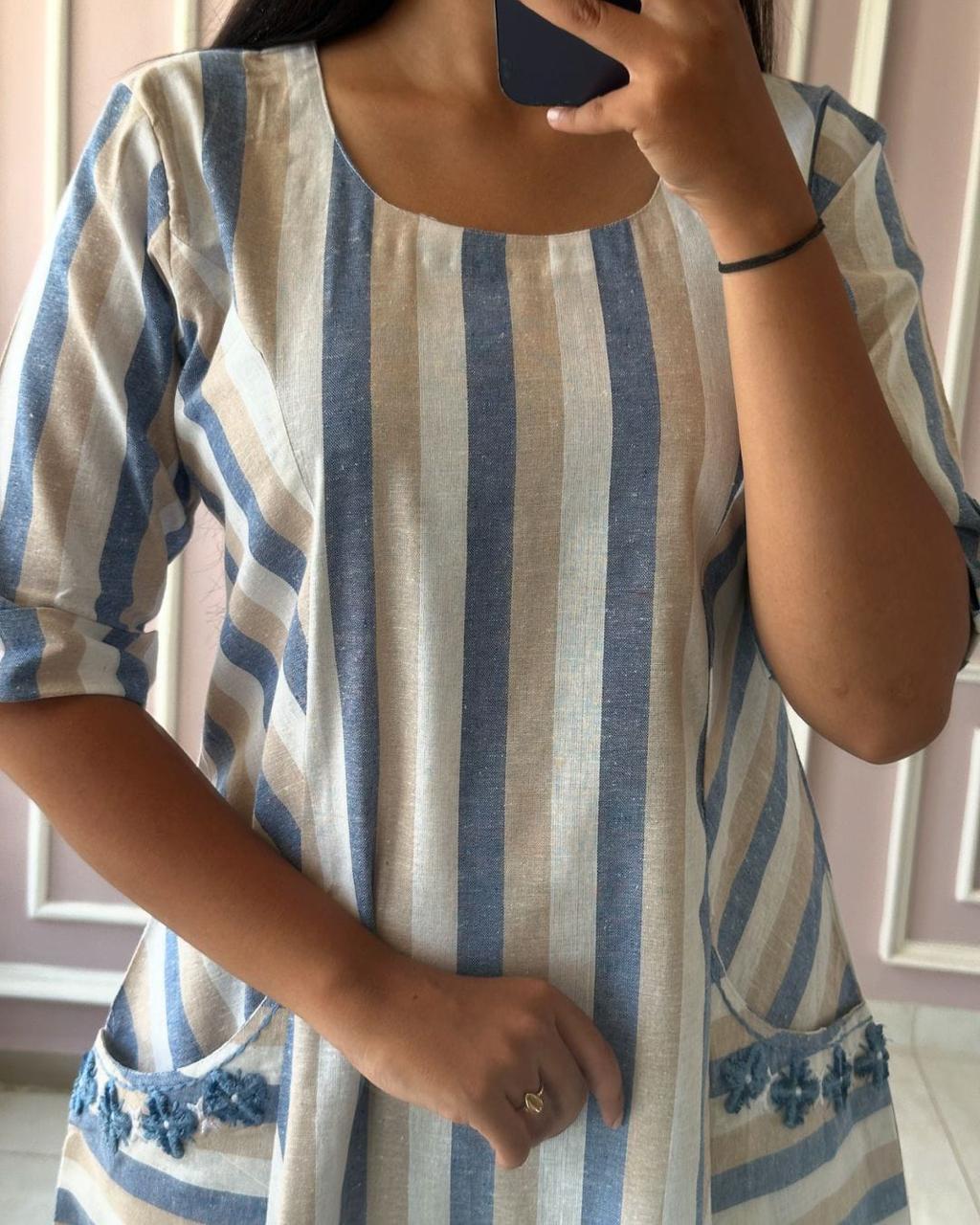 Handloom Cotton Striped Pocket Dresses