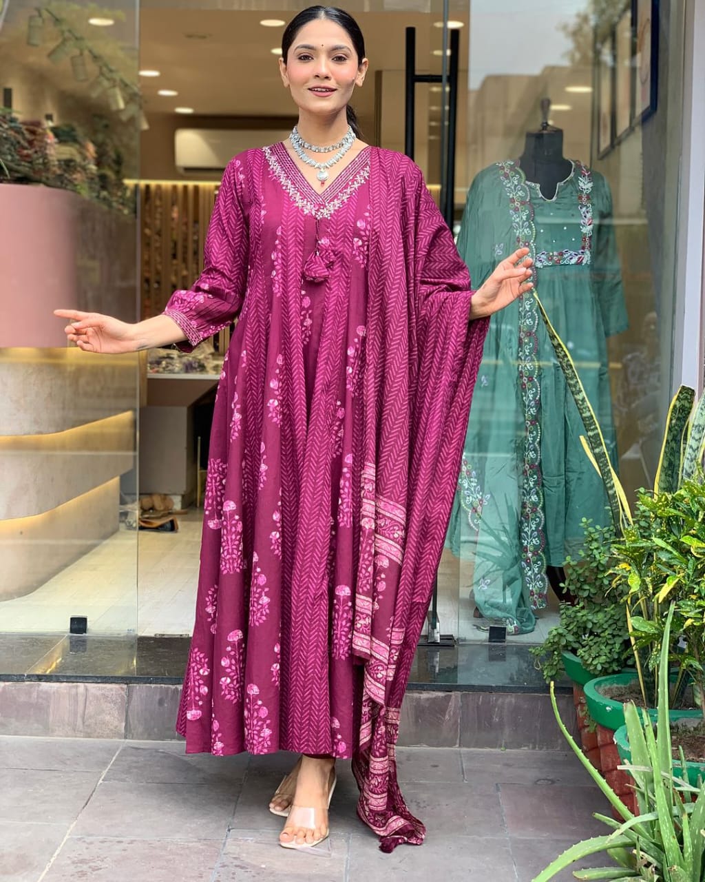 Cotton Block Printed A Line Kurta Set