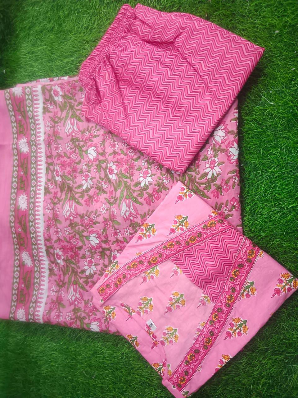 Pink Cotton Floral Printed Kurta Set