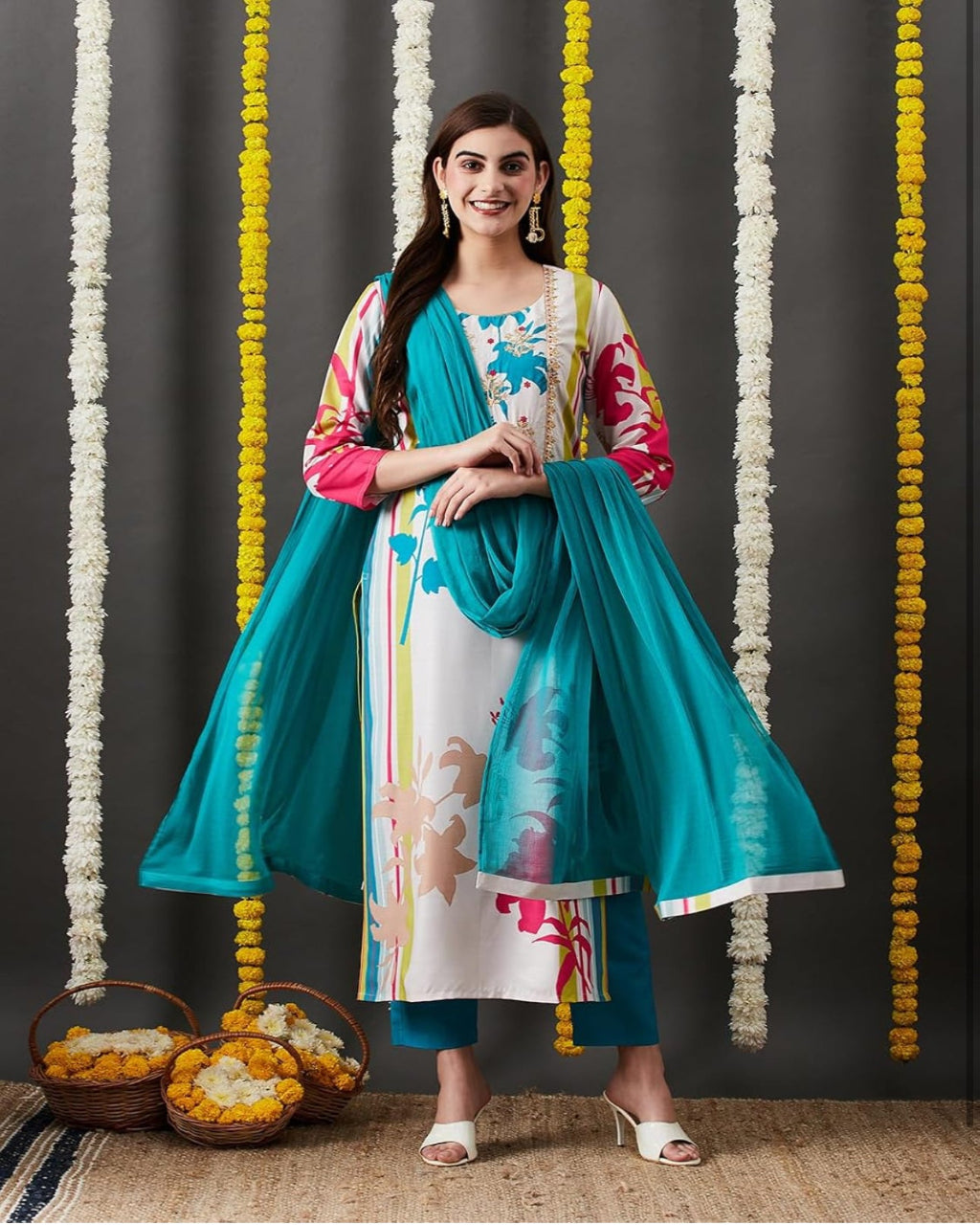 Printed Multicolour Kurta Set with Dupatta