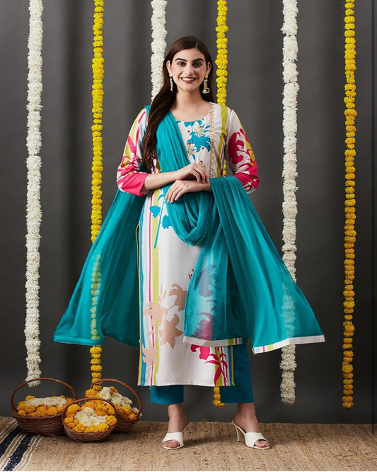 Printed Multicolour Kurta Set with Dupatta