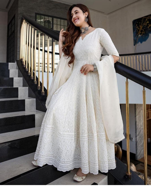 Chikankari Gown Set with Dupatta