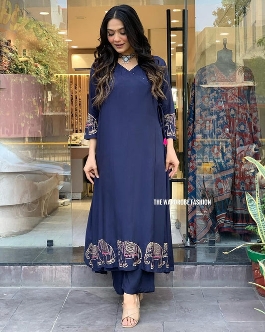 Cotton Elephant Print Kurta Set