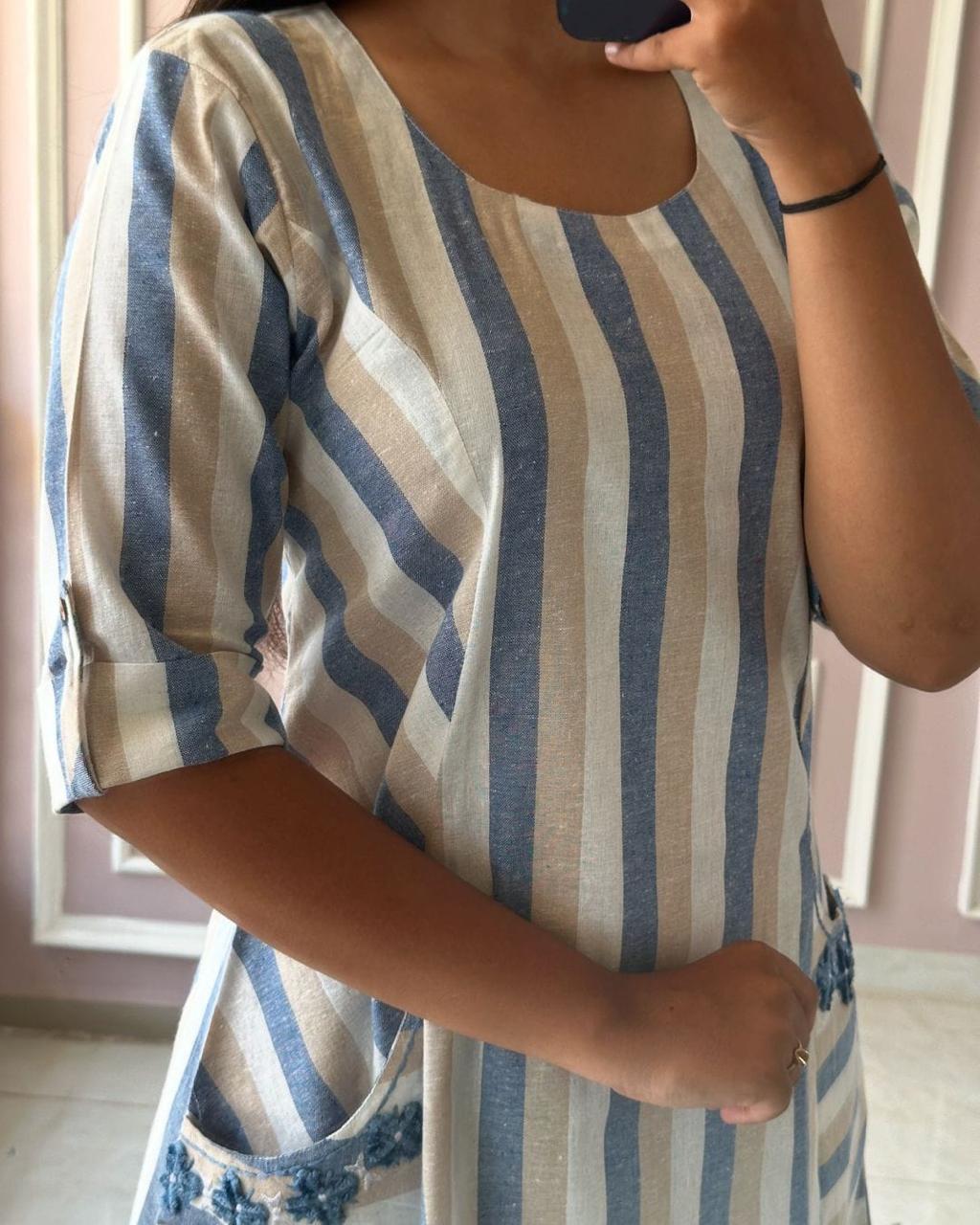 Handloom Cotton Striped Pocket Dresses