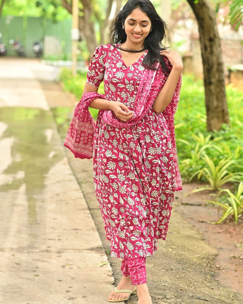 Maroon Kalamkari Anarkali Set