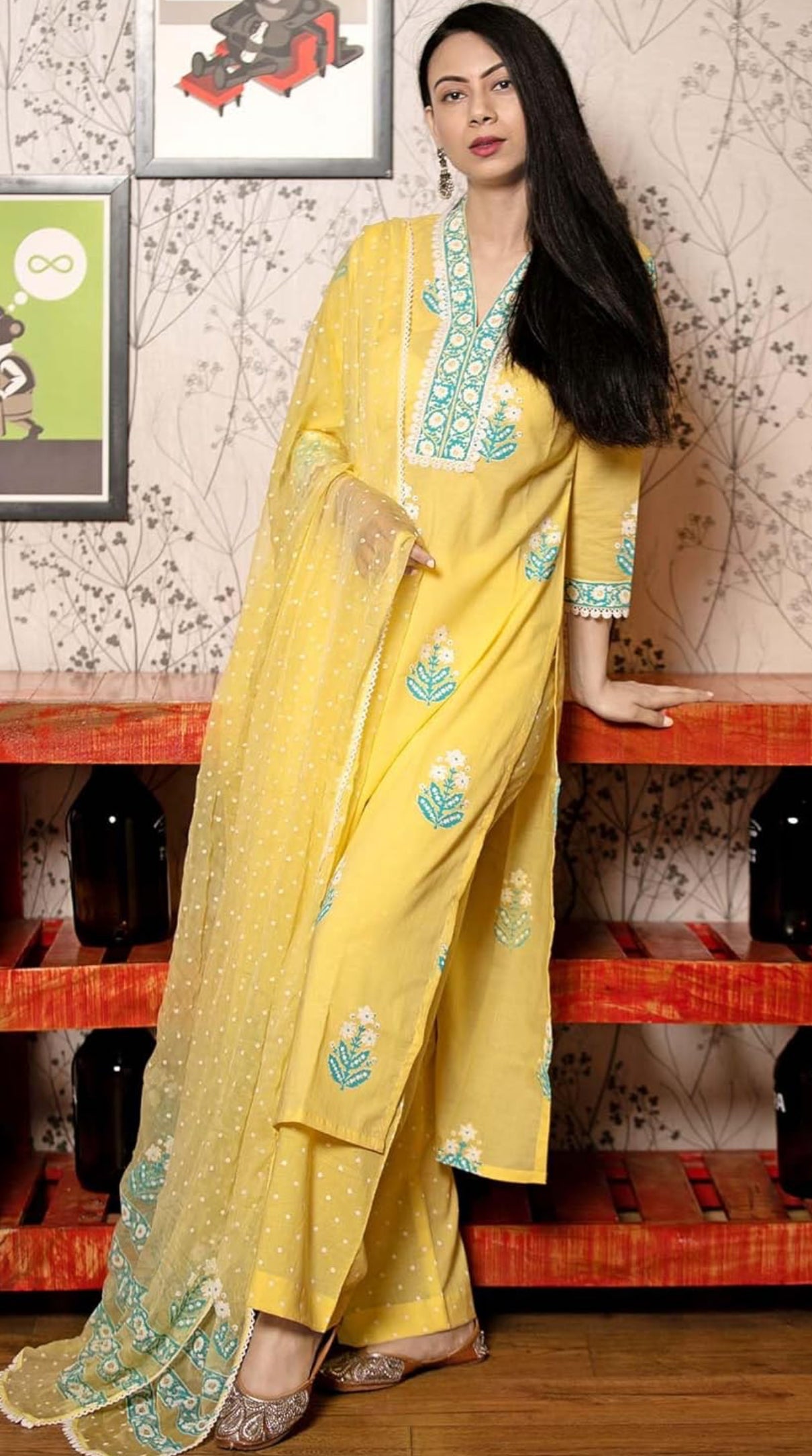 Sun Yellow Kurta Set with Embroidery