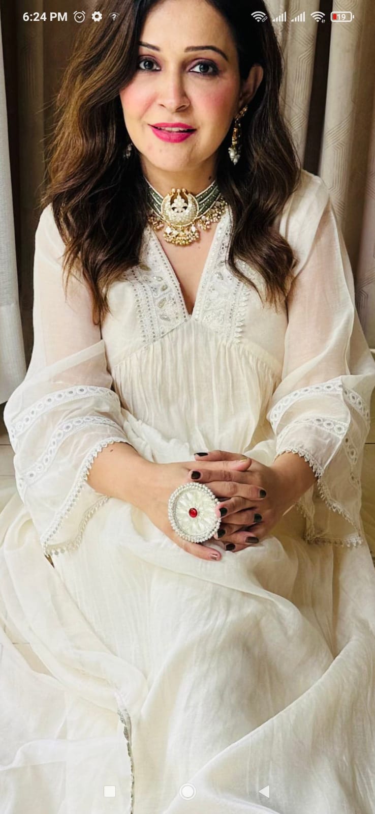 White Embroidered Anarkali Kurta Set