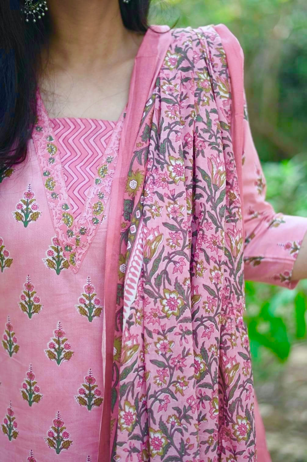 Pink Cotton Floral Printed Kurta Set