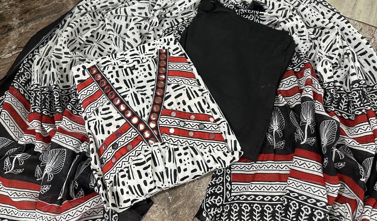 Black and White Ajrakh Kurta Set