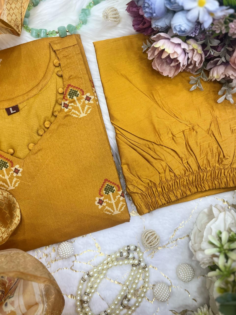 Mustard Shimmer Silk Embroidered Kurta Set