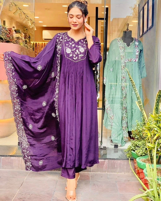 Purple Silver Embroidery Anarkali Set