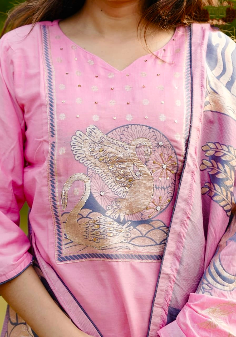 Chanderi Silk Sequin Handwork Kurta Set