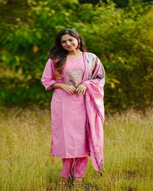 Chanderi Silk Sequin Handwork Kurta Set