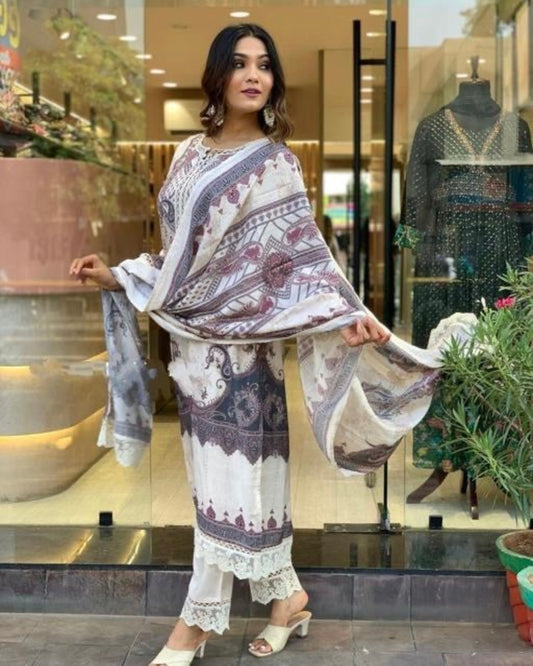Pakistani Satin Crepe Kurta Set With Dupatta