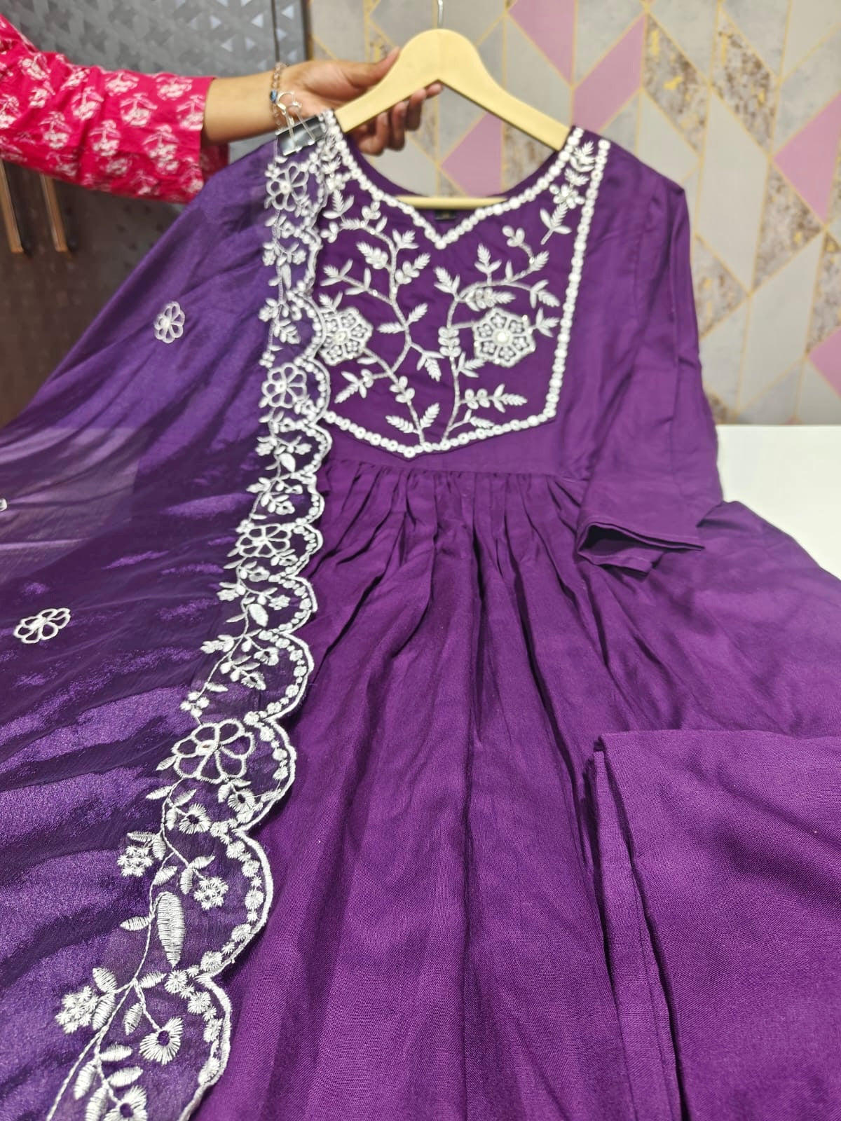 Purple Silver Embroidery Anarkali Set