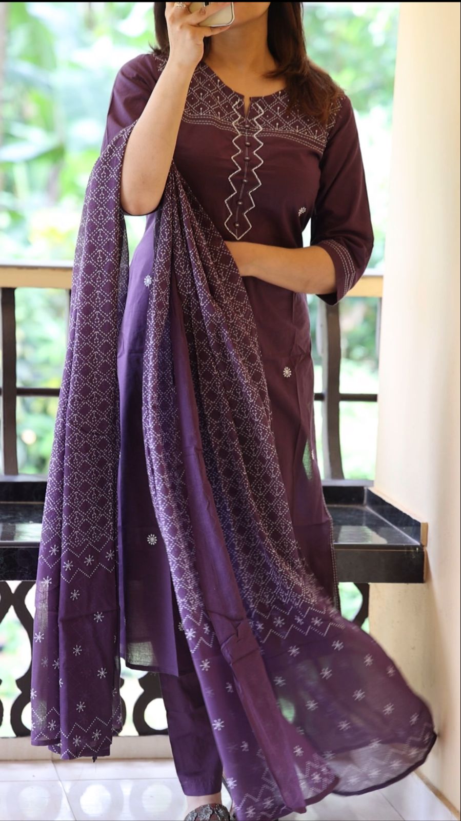 Dark Purple Embroidered Kurta Set