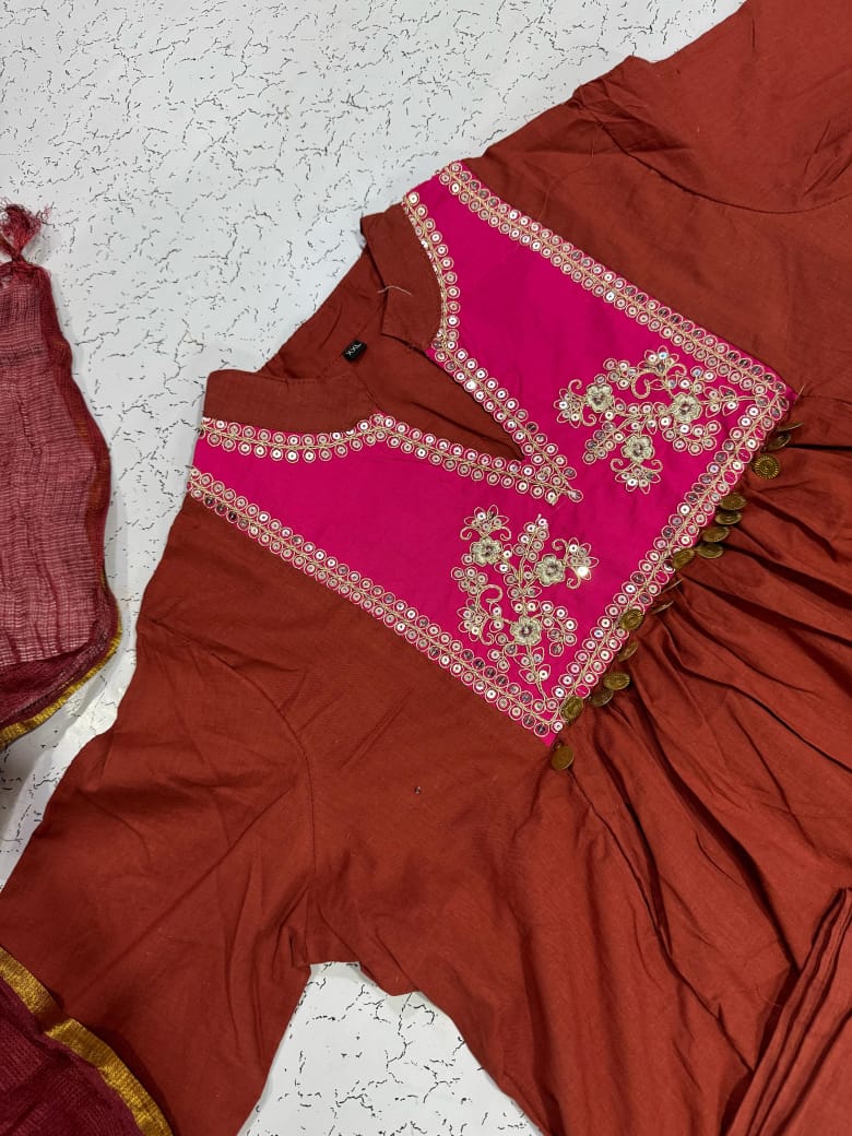 Rust Brown Embellished Kurta Set
