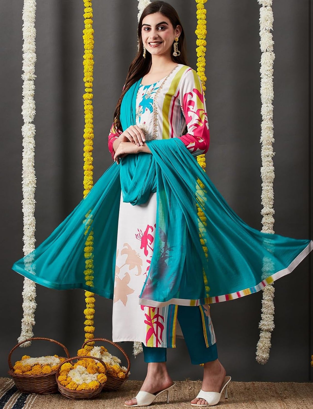 Printed Multicolour Kurta Set with Dupatta