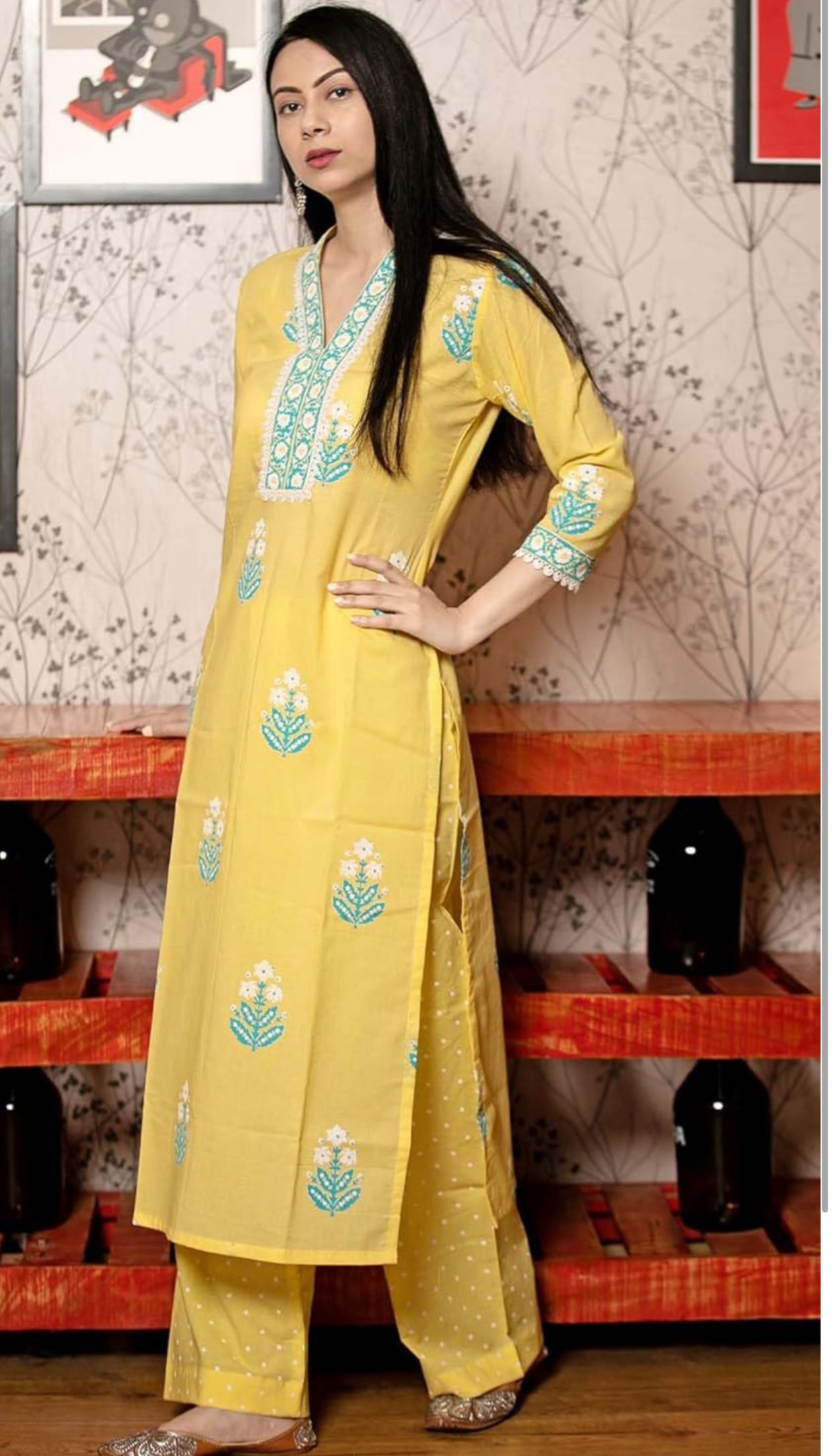 Sun Yellow Kurta Set with Embroidery