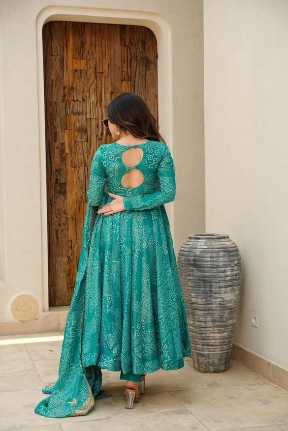 Green Bandhani Anarkali Kurta Set