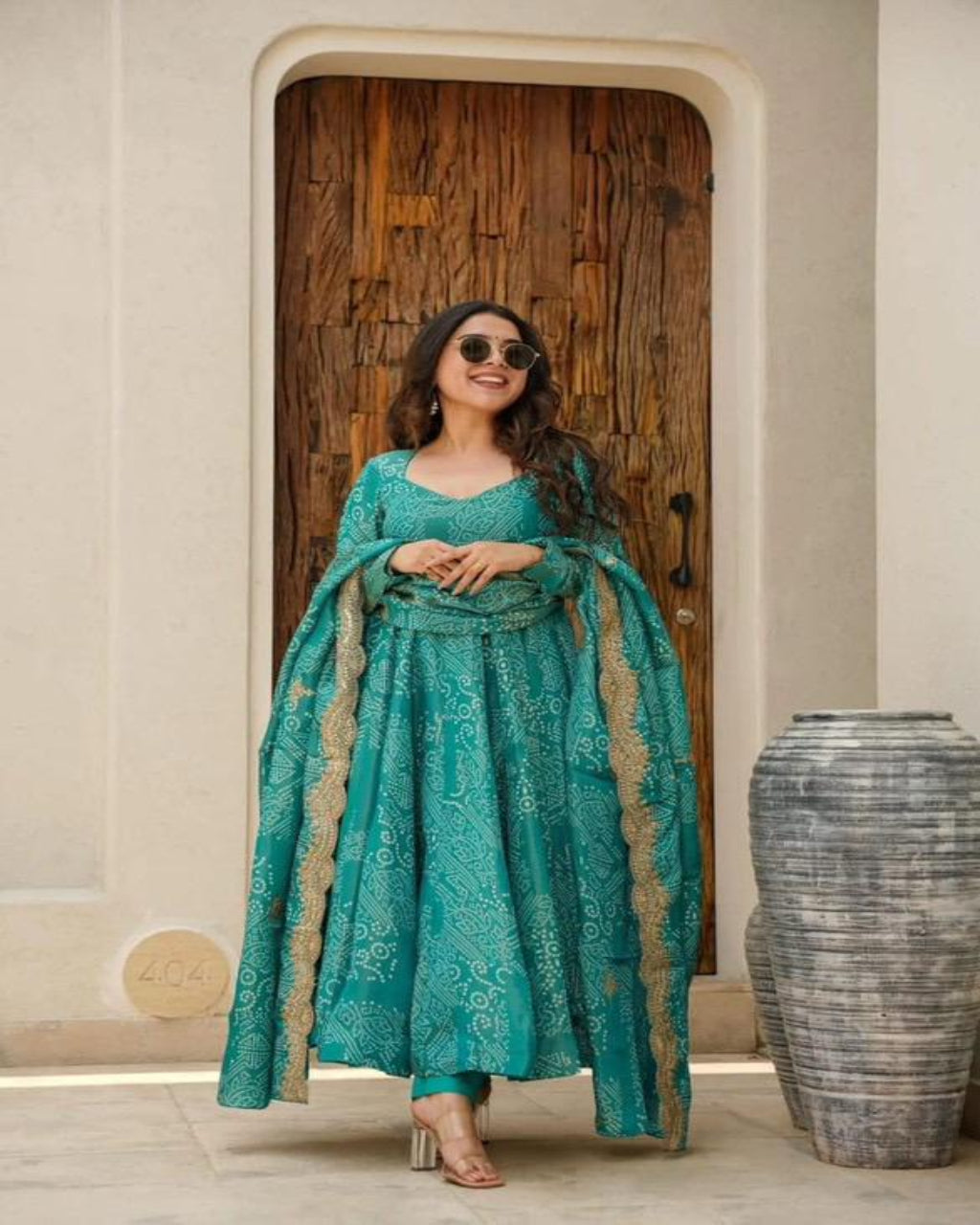 Green Bandhani Anarkali Kurta Set