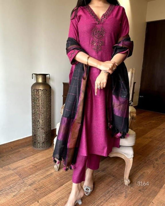 Pink and Black Khadi Cotton Kurta set