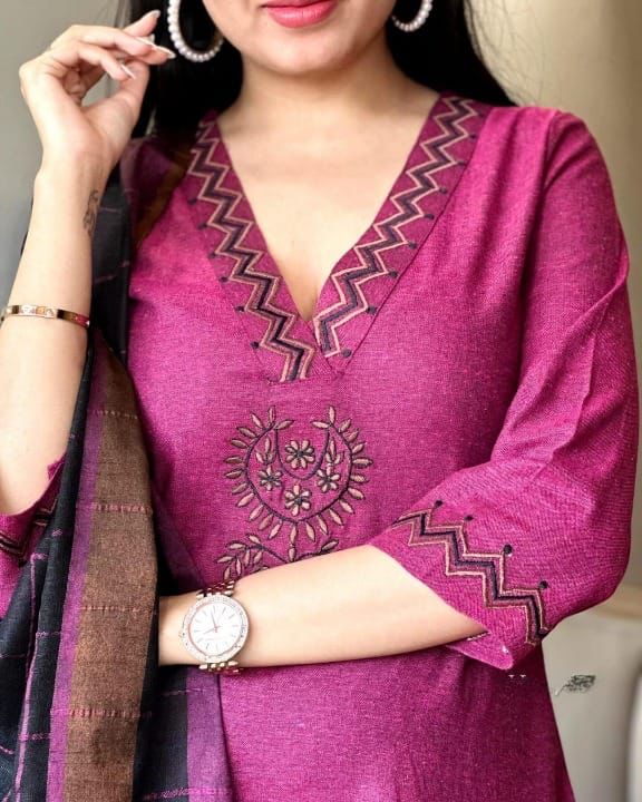 Pink and Black Khadi Cotton Kurta set