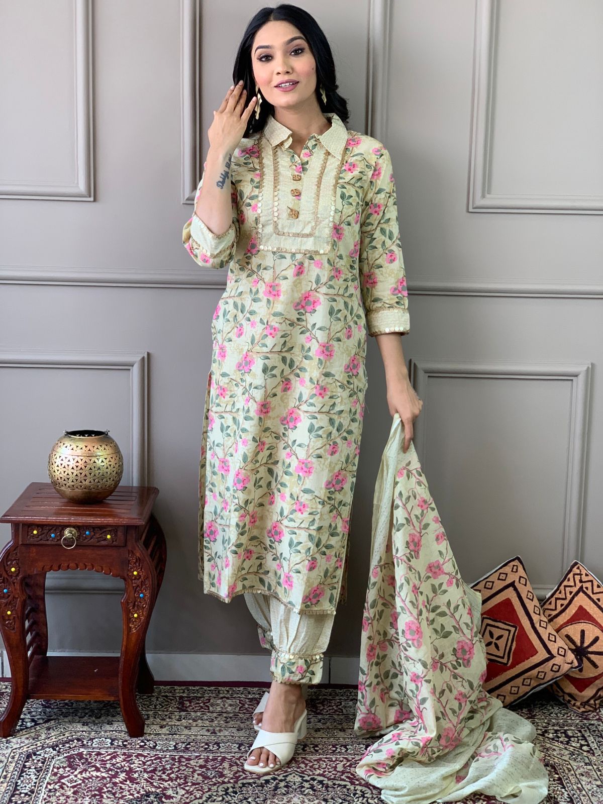 Printed Afghani Style Kurta Set
