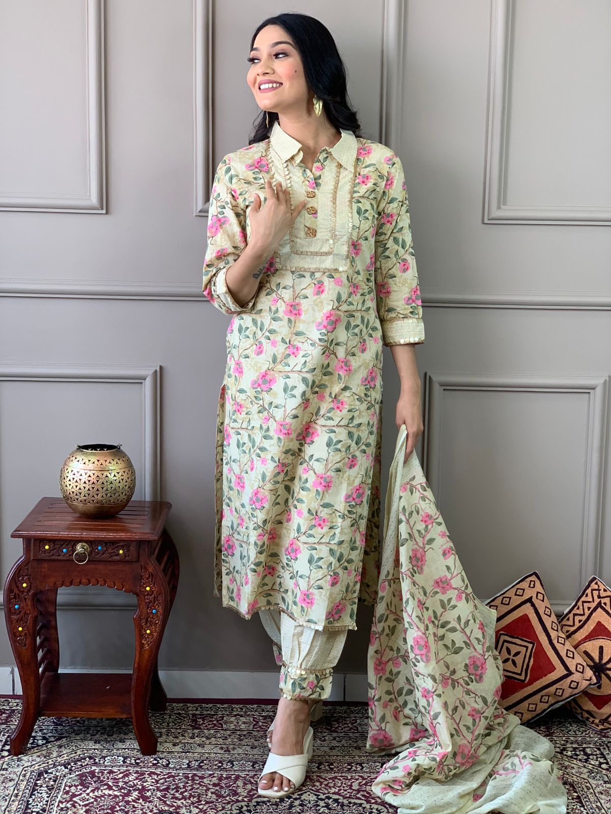 Printed Afghani Style Kurta Set