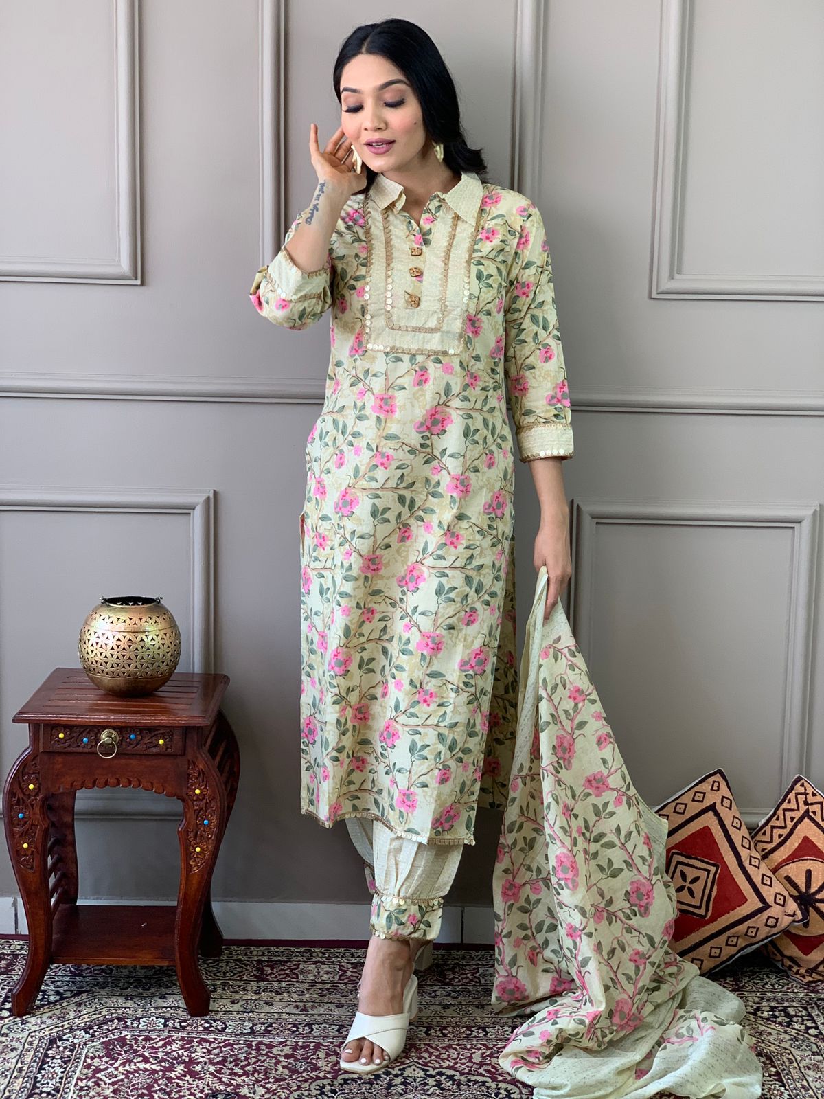 Printed Afghani Style Kurta Set