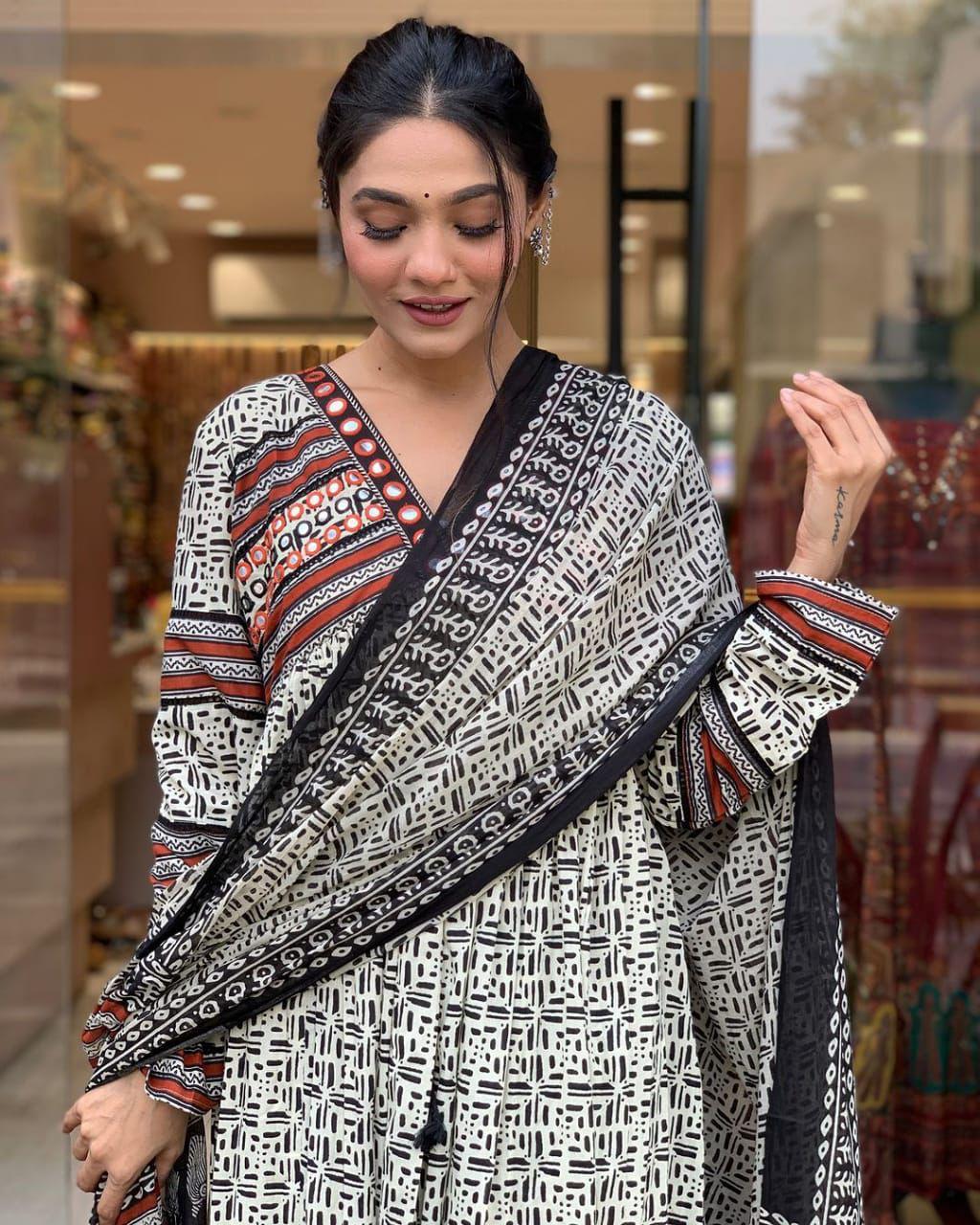 Black and White Ajrakh Kurta Set