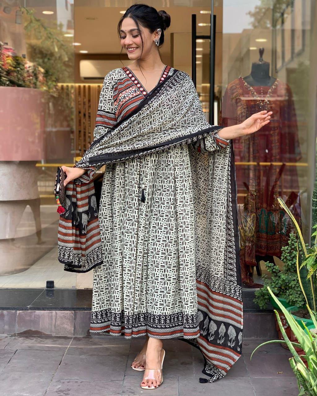 Black and White Ajrakh Kurta Set
