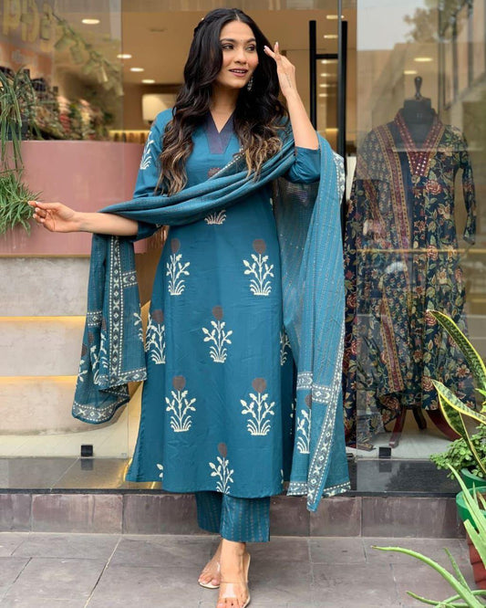 Blue Handblock Kurta Set