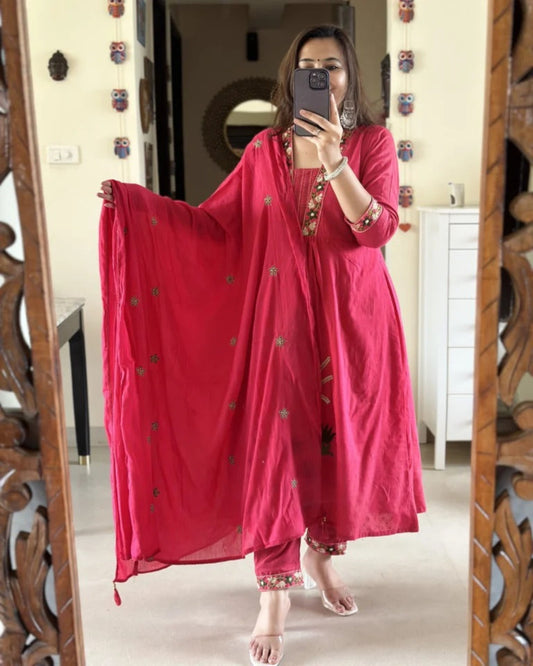 Pink Embroidered A Line Kurta Set