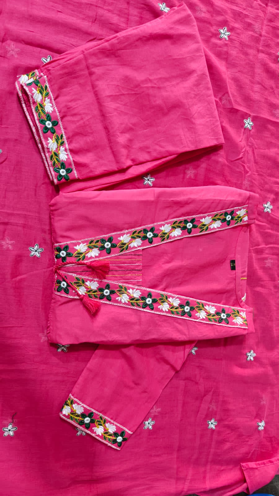 Pink Embroidered A Line Kurta Set