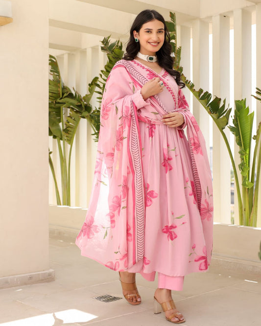 Pink Angrakha Style Kurta Set with Dupatta