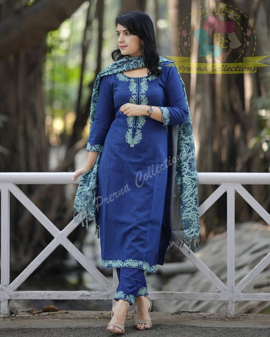 Blue Khadi Embroidered Cutwork Kurta Set