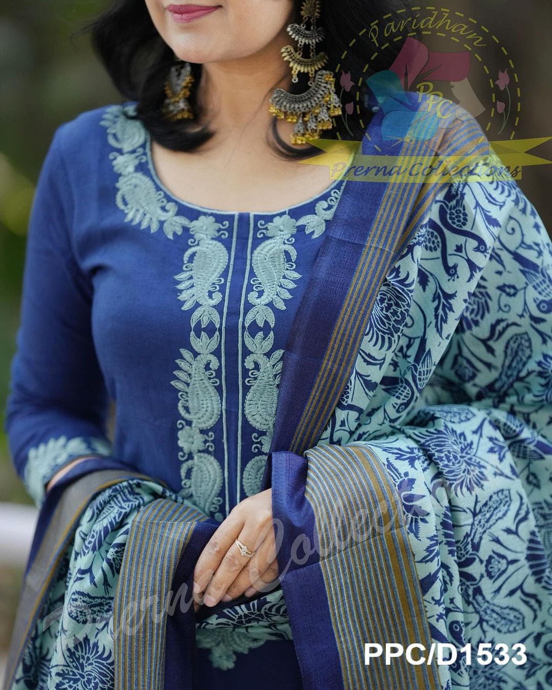 Blue Khadi Embroidered Cutwork Kurta Set