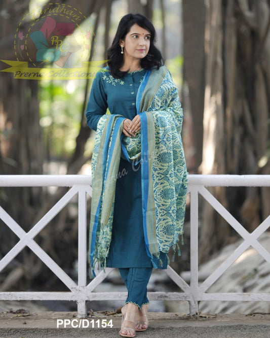 Green Handloom Cotton Kurta set