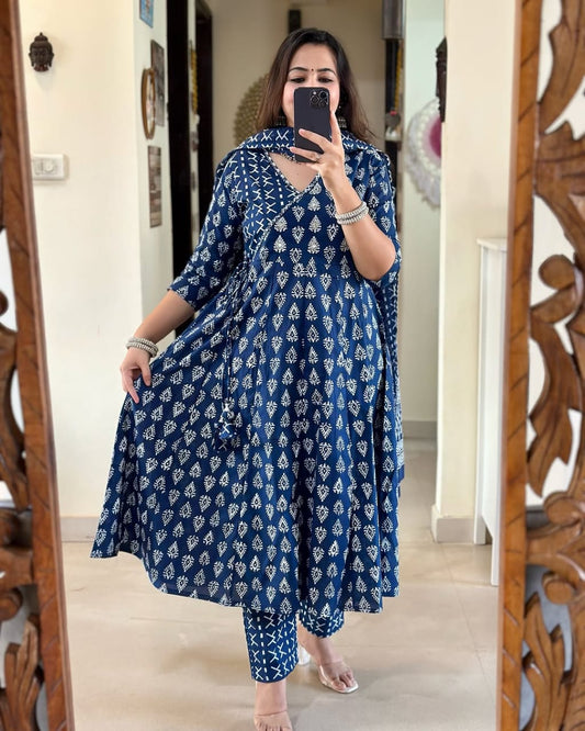 Sanganer Angrakha Kurta Set