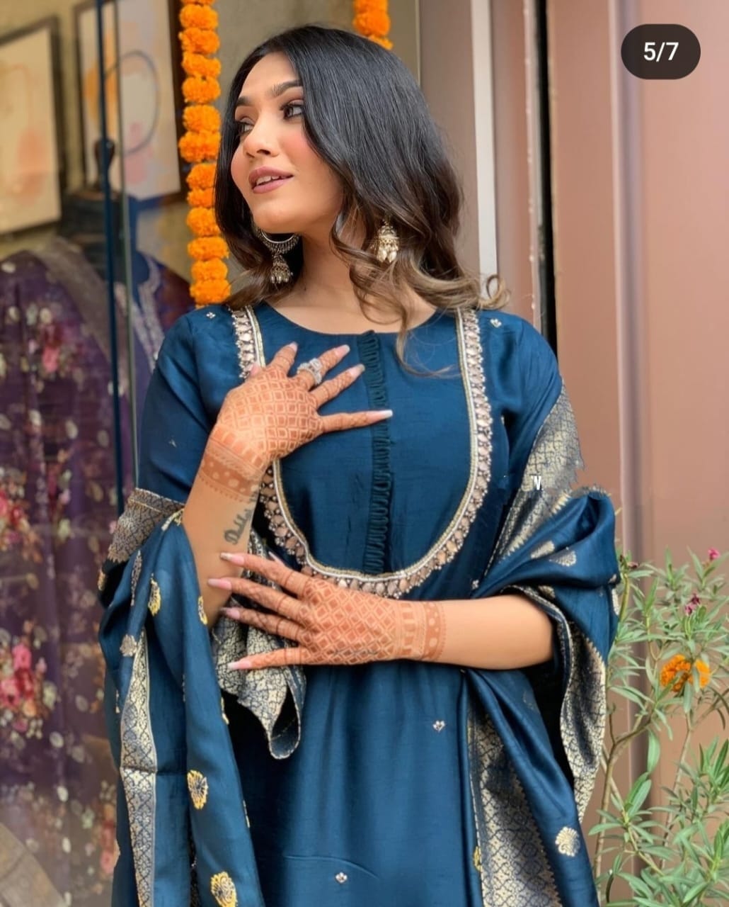Roman Silk Sequin Embroidery Kurta Set