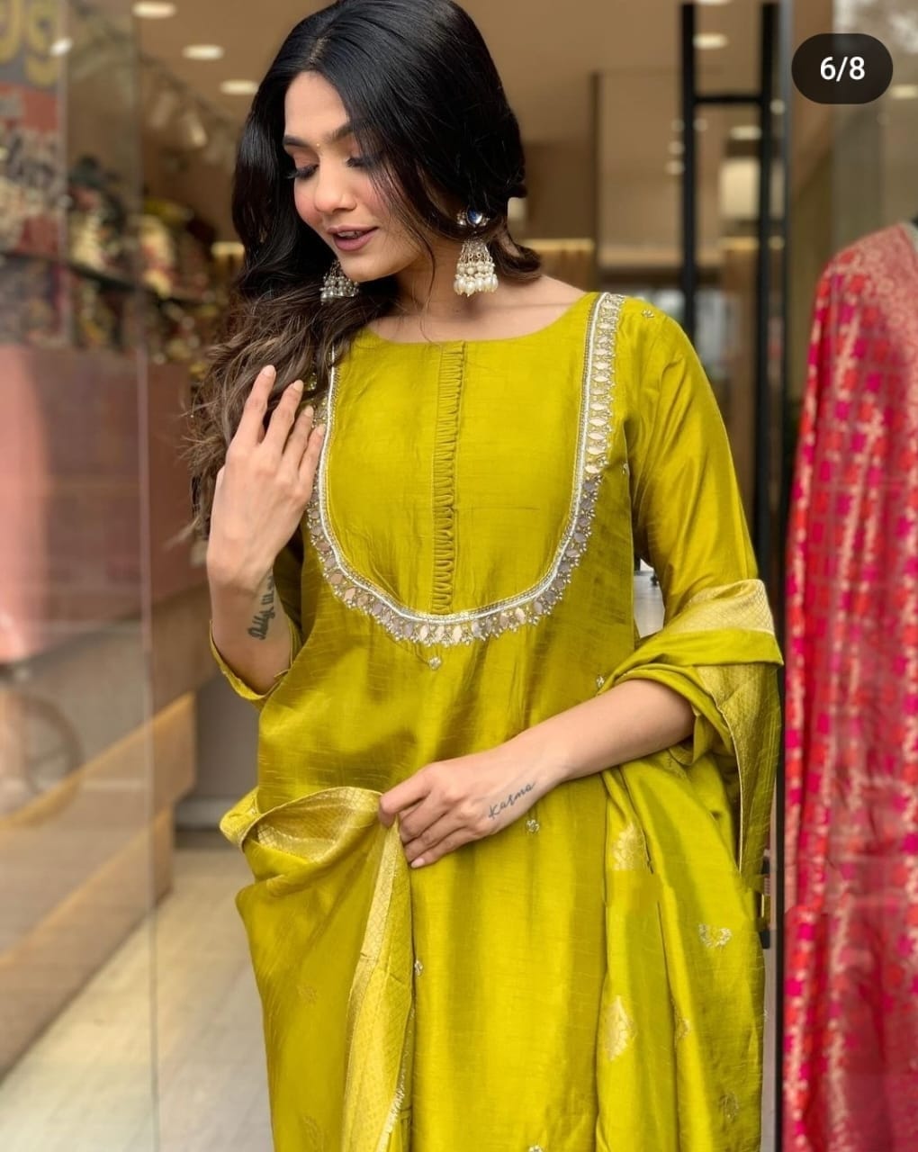 Roman Silk Sequin Embroidery Kurta Set