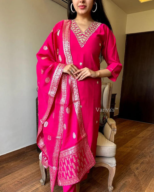 Rani Pink Embroidered Kurta Set