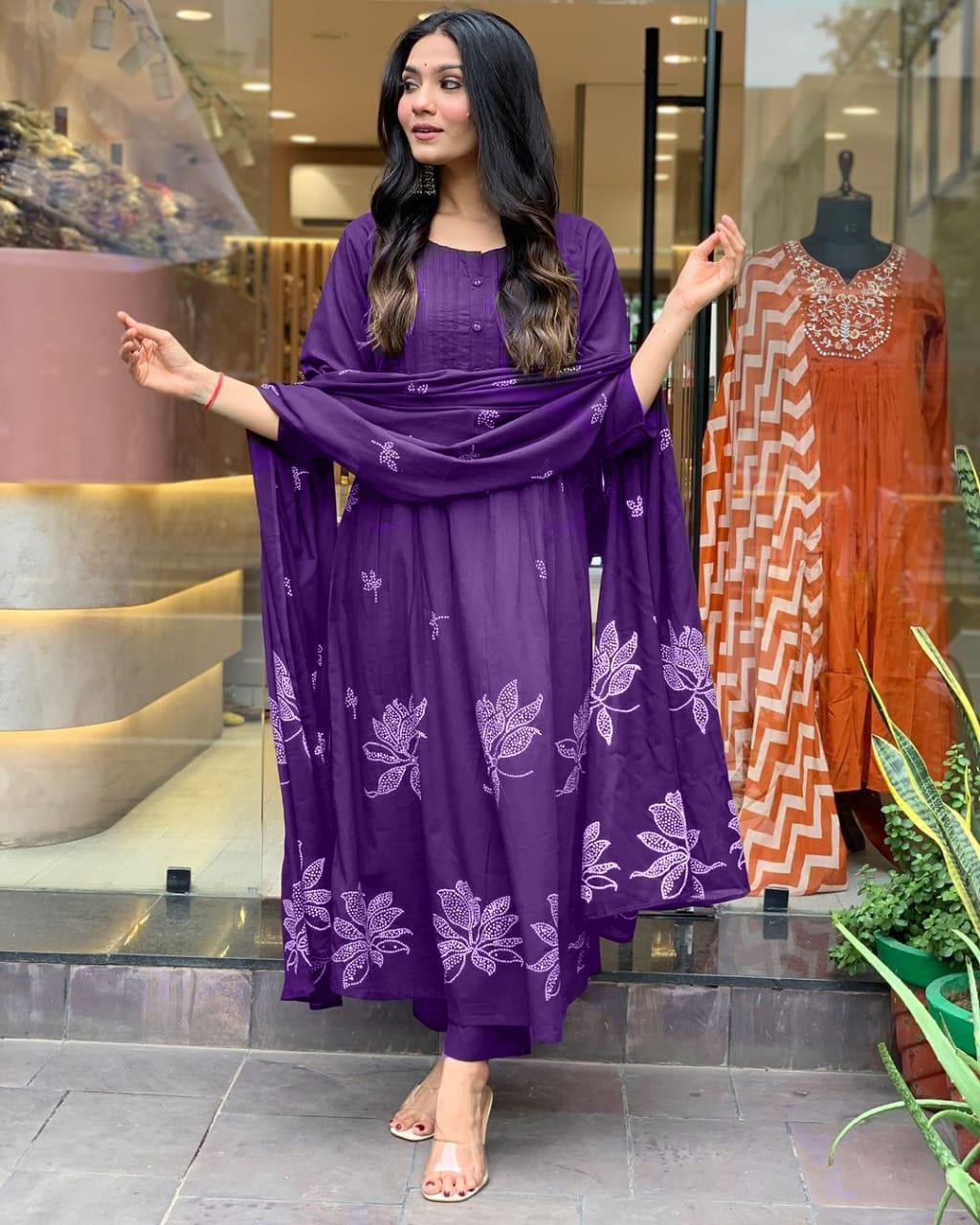 Bandhani Print Pin-tucks Kurta Set