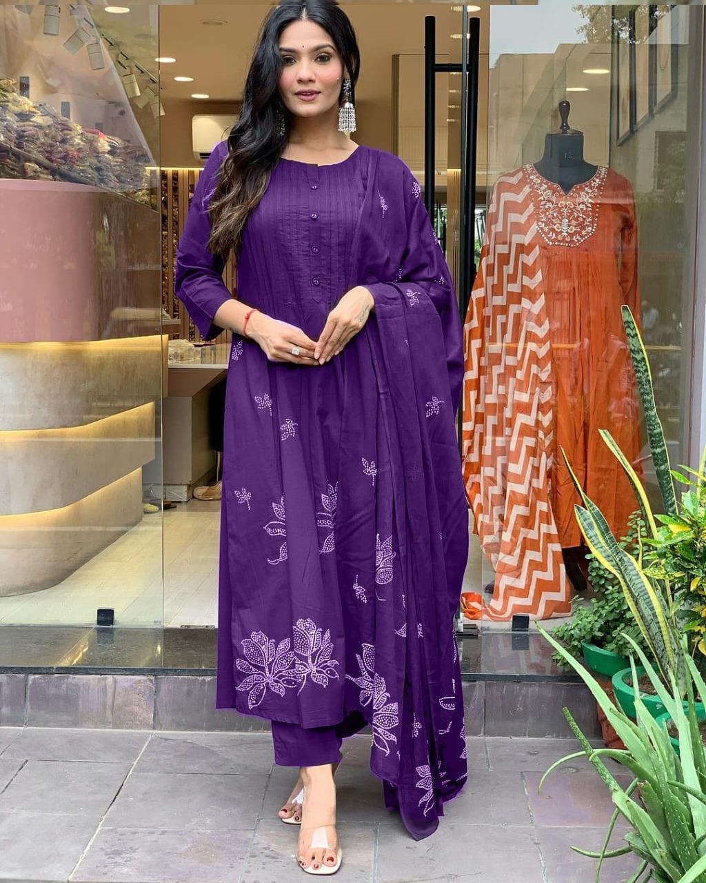 Bandhani Print Pin-tucks Kurta Set