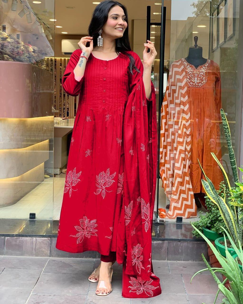 Bandhani Print Pin-tucks Kurta Set