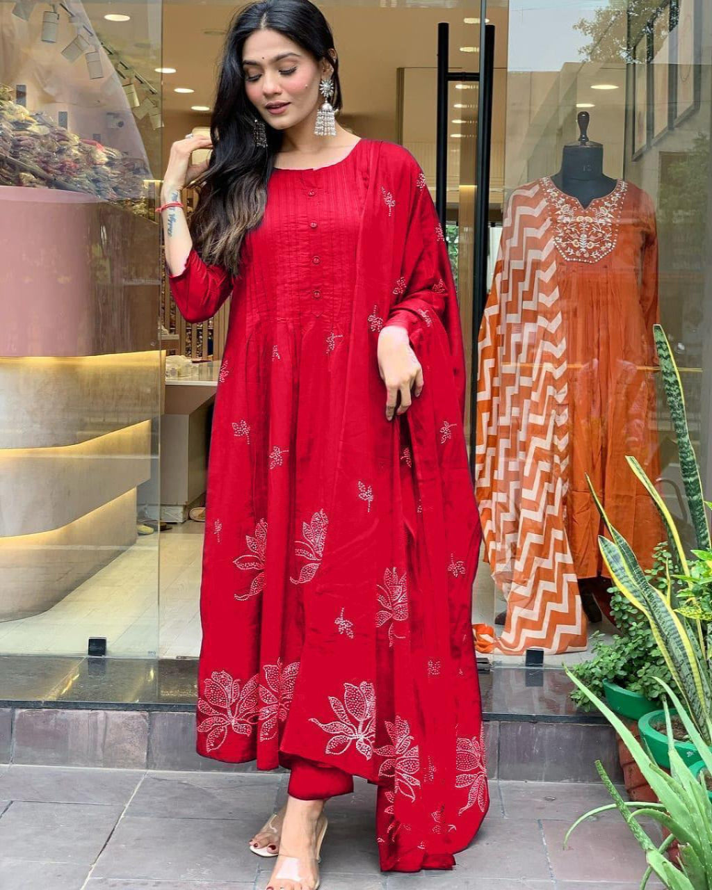 Bandhani Print Pin-tucks Kurta Set