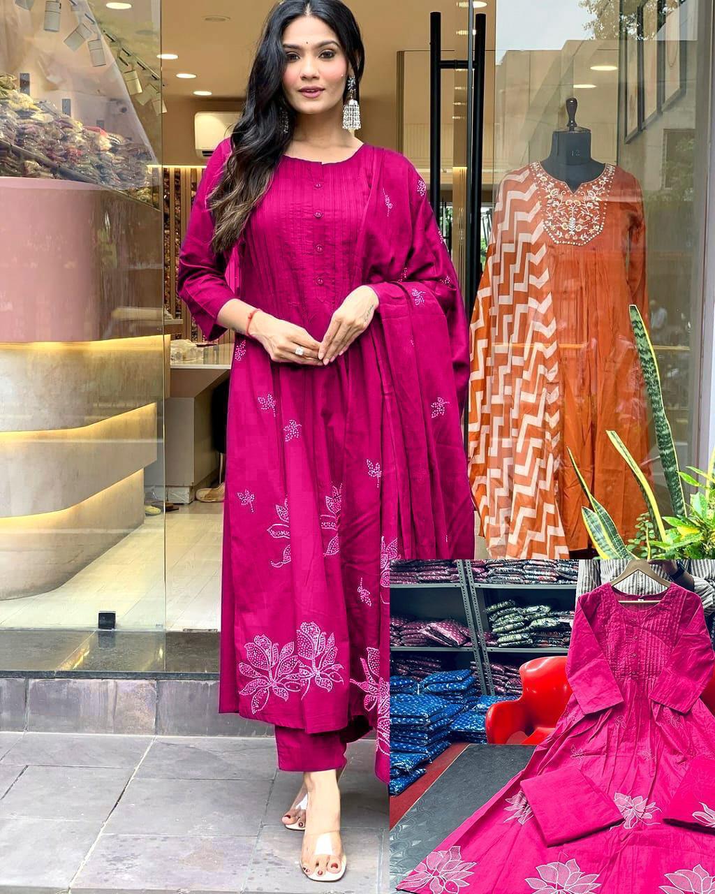 Bandhani Print Cotton Kurta Set