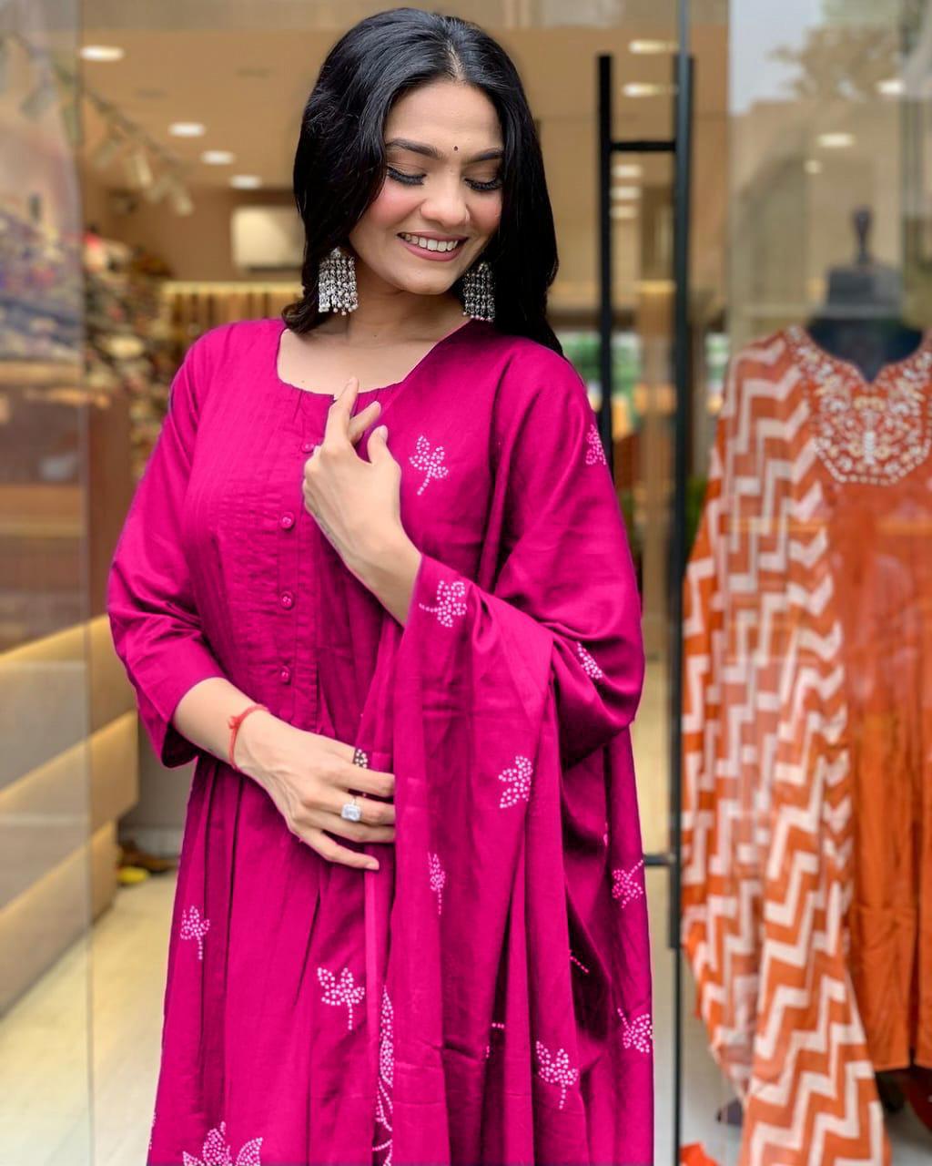 Bandhani Print Cotton Kurta Set