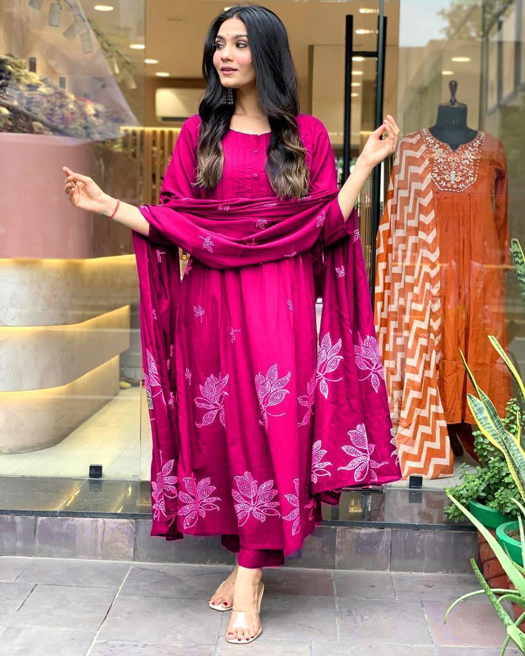 Bandhani Print Cotton Kurta Set